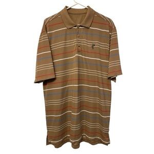 Men's AWS Golf Polo Brown Stripe Shirt Size Large EUC #7529